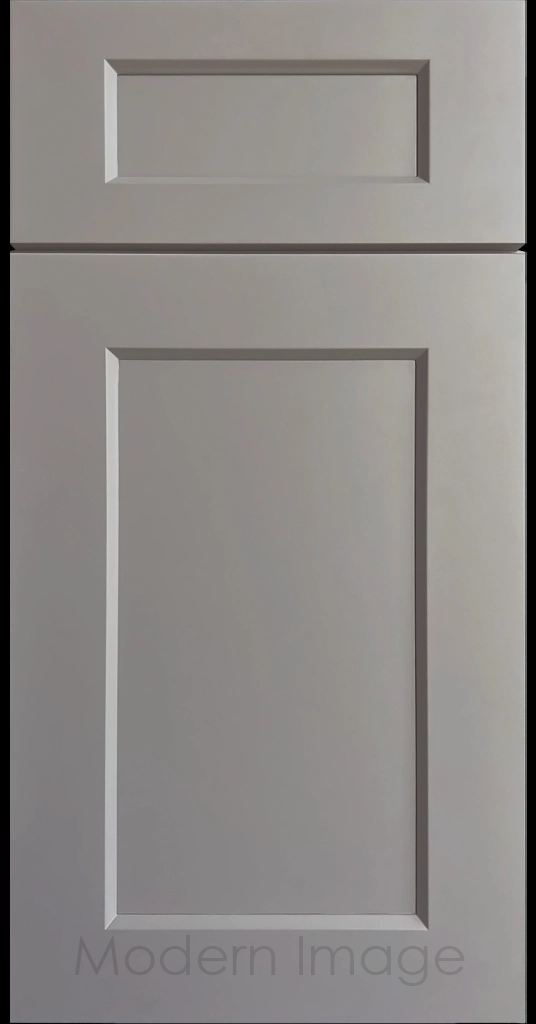Laguna Slate painted Shaker kitchen cabinet door with wide stiles & rails, inside profile and a flat center panel.